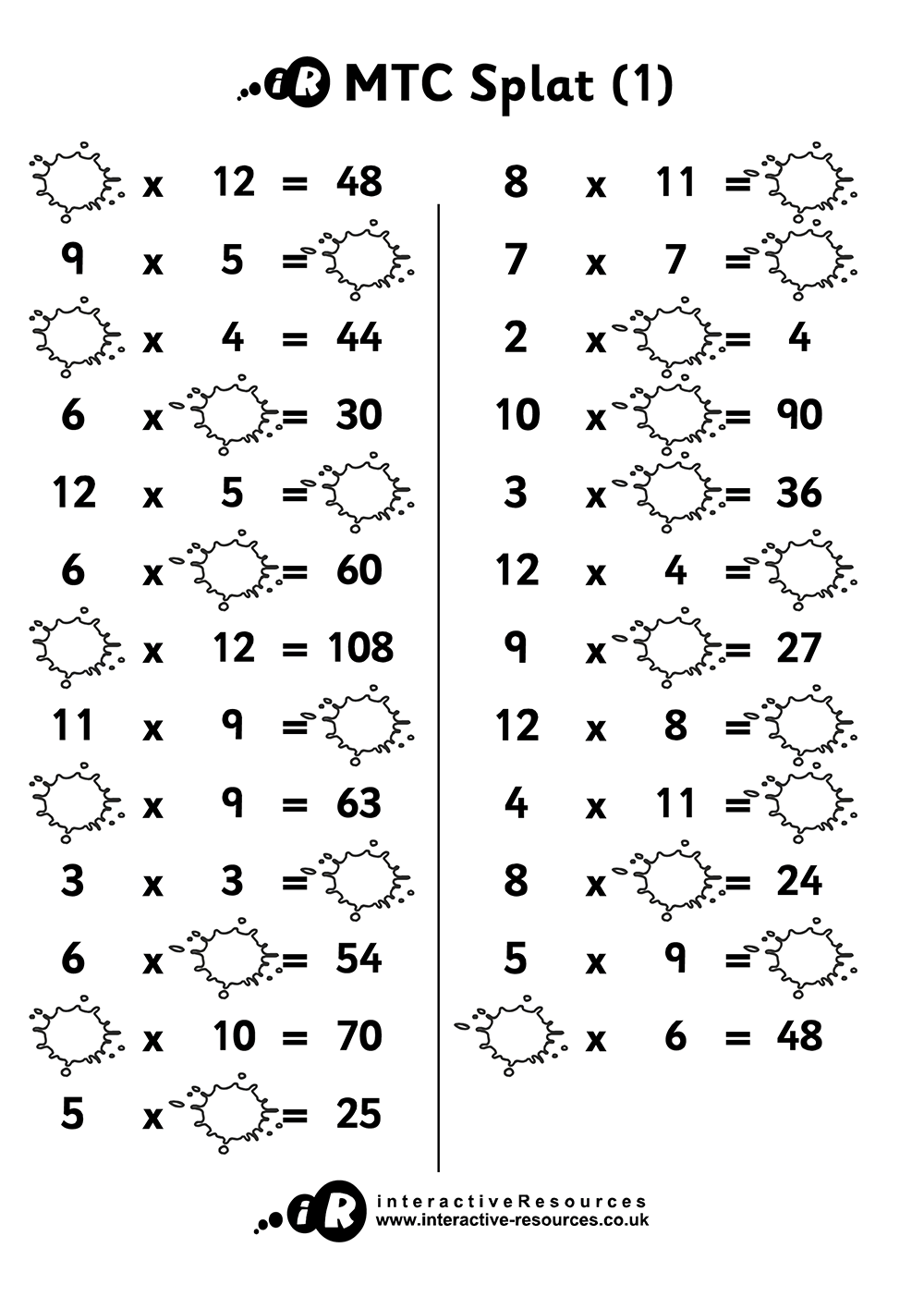 Multiplication Tables Check Splat!