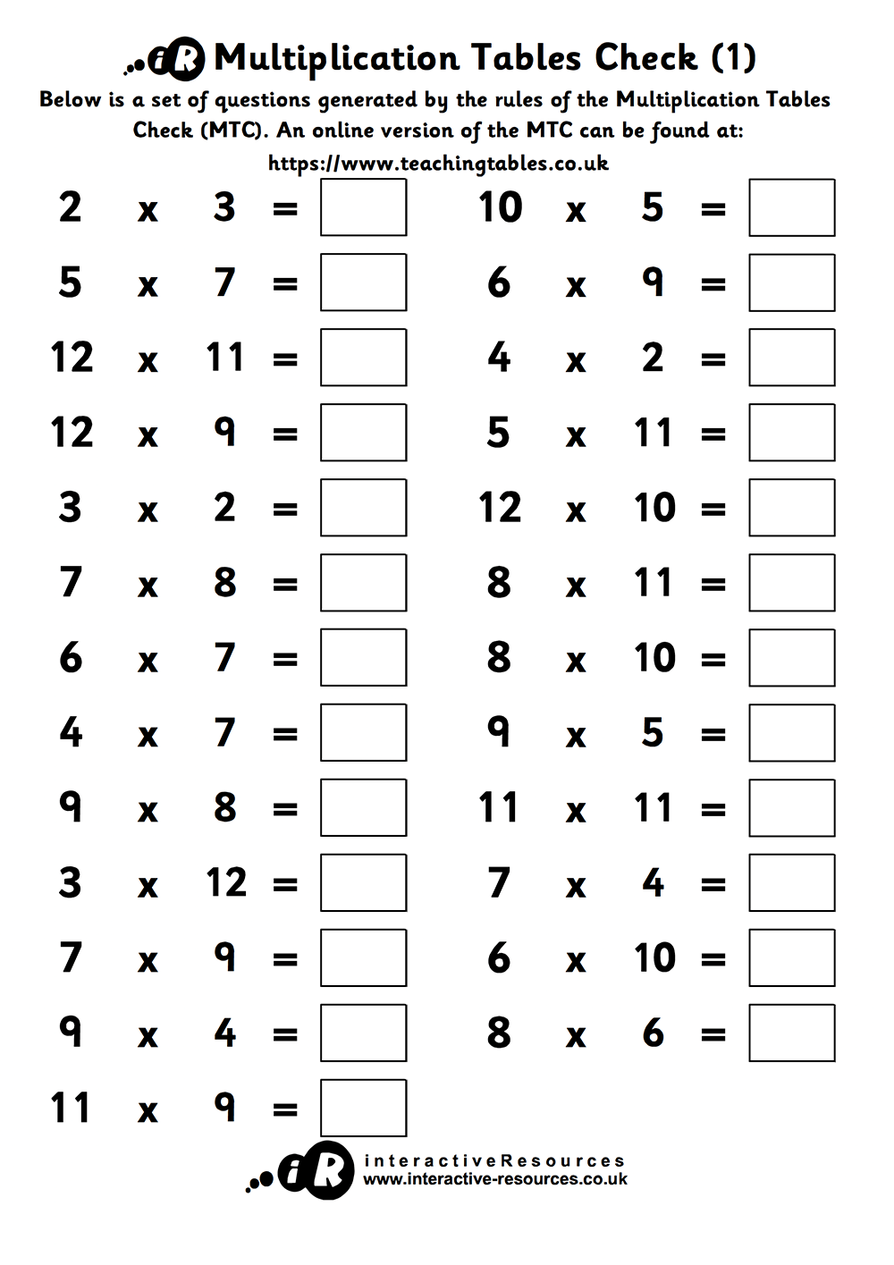 Multiplication Tables Check