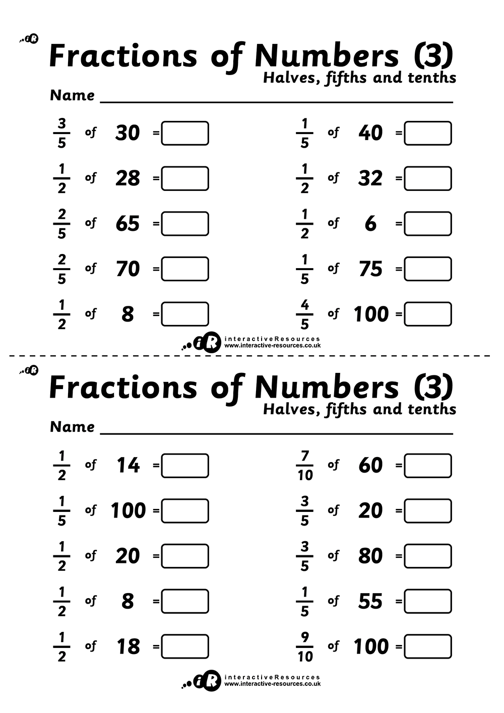 Fractions of Numbers (3)