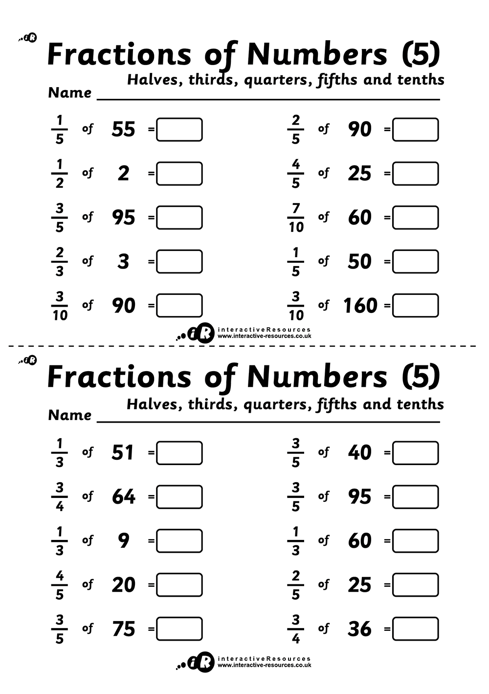 Fractions of Numbers (5)